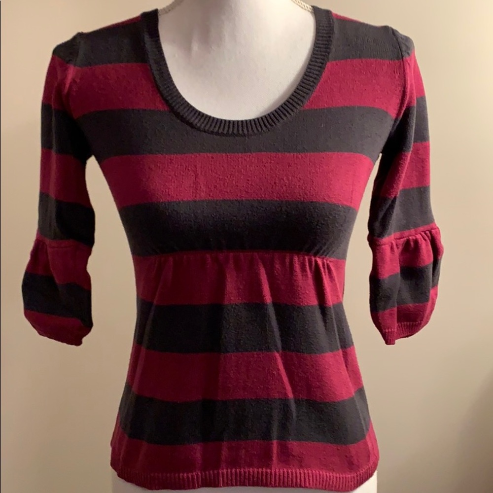 Calvin Klein Grey/Merlot Striped Sweater Petite Sm